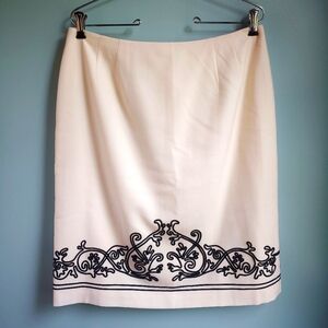 Talbots Vintage Wool Skirt Size 12 Applique Ivory Black Classic Feminine Holiday